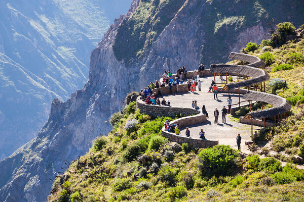 Peru Tourists At The Cruz Del Condor Viewpoint Colca Canyon Peru Shutterstock 732235729