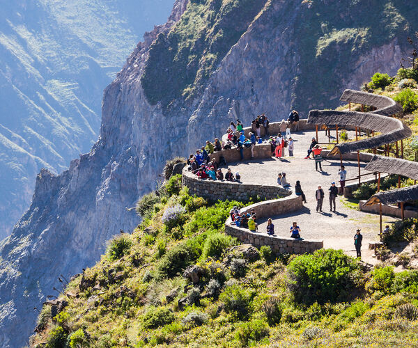 Peru Tourists At The Cruz Del Condor Viewpoint Colca Canyon Peru Shutterstock 732235729